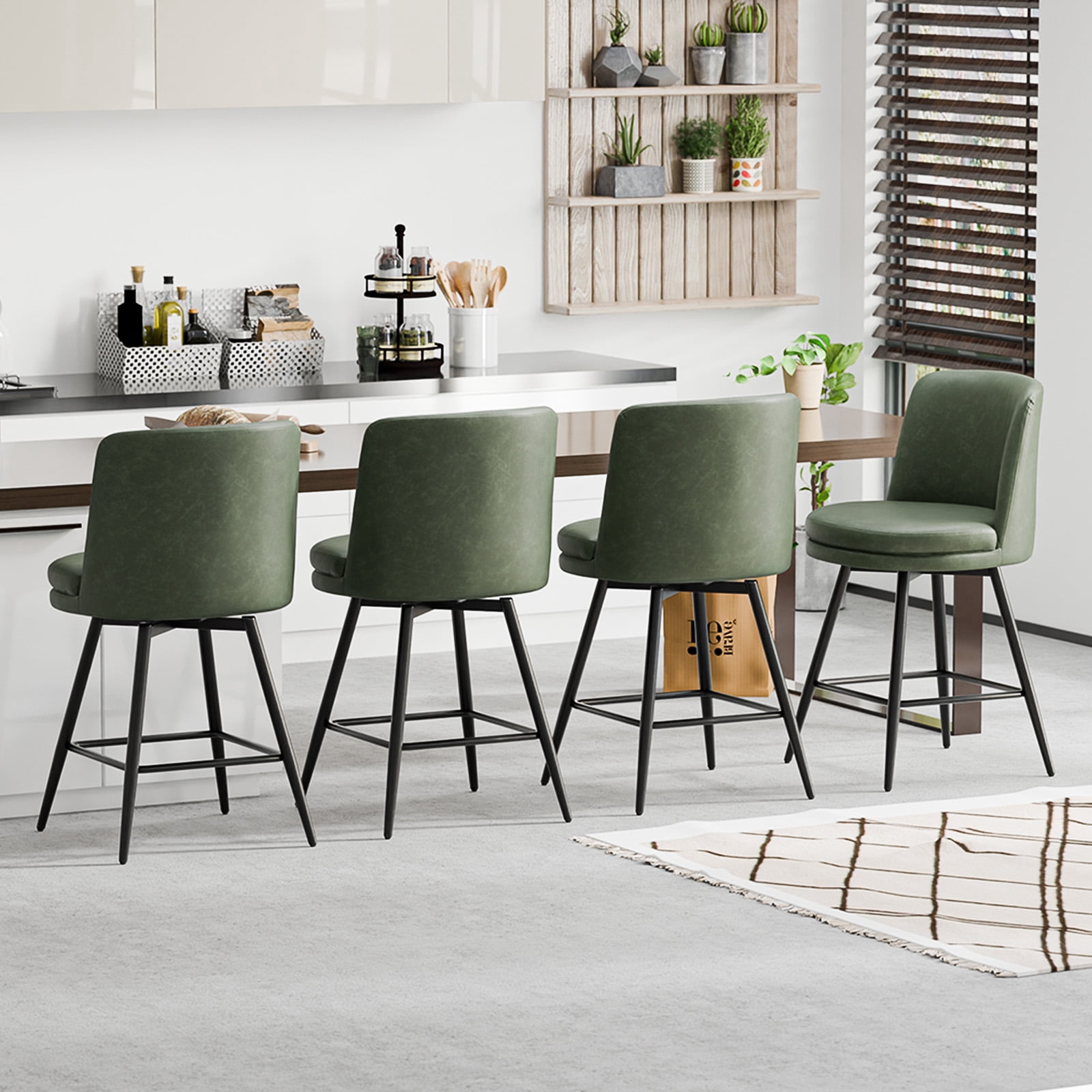 Zimtown Modern Barstools Set of 2, 26" Counter Height Swivel Bar Stools Set with Cushion for Kitchen Island, Dining Room, Bar Chairs, Dark Green