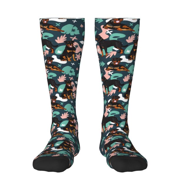 Fotbe Rottweiler Calcetas Divertidas Estampadas para Hombre y Mujer, Calcetas de Algodón hasta la Rodilla para Caminar, Correr, Enfermería y Embarazo