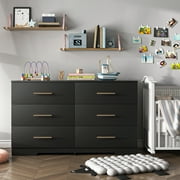 Resenkos 6-Drawer Wide Chest of Drawers, Storage Drawer Organizer, Traditional Bedroom Dresser, Sideboard Buffet for Living Room, Black