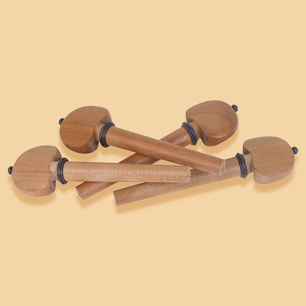 PAMINGONO 4-Pack Wooden Cello Tuning Pegs in Coffee Color, Easy Installation and Removal for Precise and Smooth Tuning