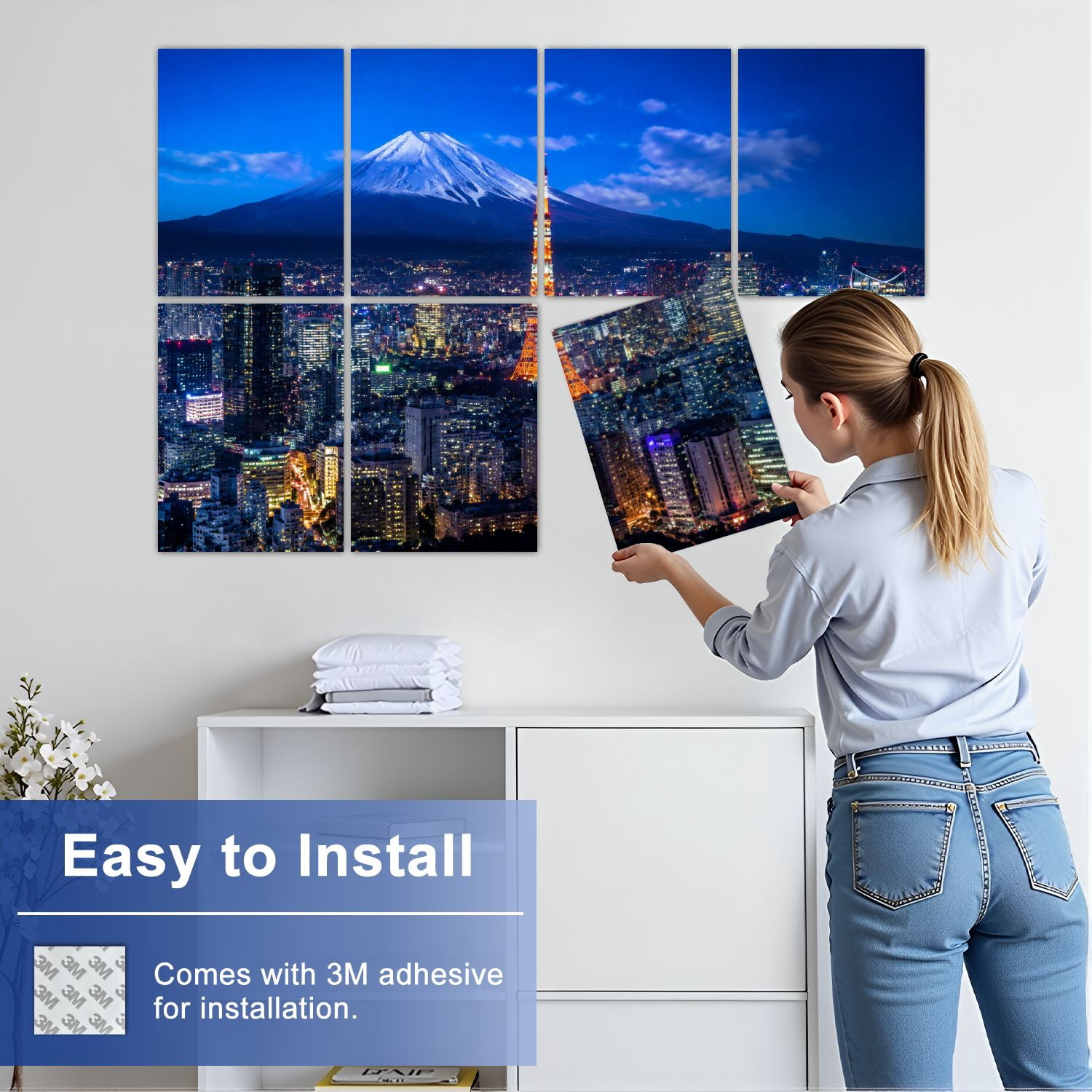 8 Pack Art Acoustic Panels Sound Absorbing Mt Tokyo skyline Decorative Soundproof Wall Panels Self Adhesive for Nursery Game Room Bedroom 48"x32"