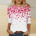 thumbnail image 2 of Horkkom Valentines Shirts for Women 3/4 Length Sleeve Heart Top Crewneck Heart Print Graphic Tees XXXL, Gifts for Women, 2 of 6