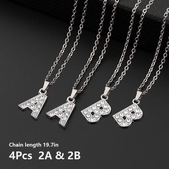 4Pcs Diamond Initial Letter Necklace for Women Men Silver Alphabet Crystal Zircon Pendant Name Necklace Charms Trendy Jewelry Gift for Women