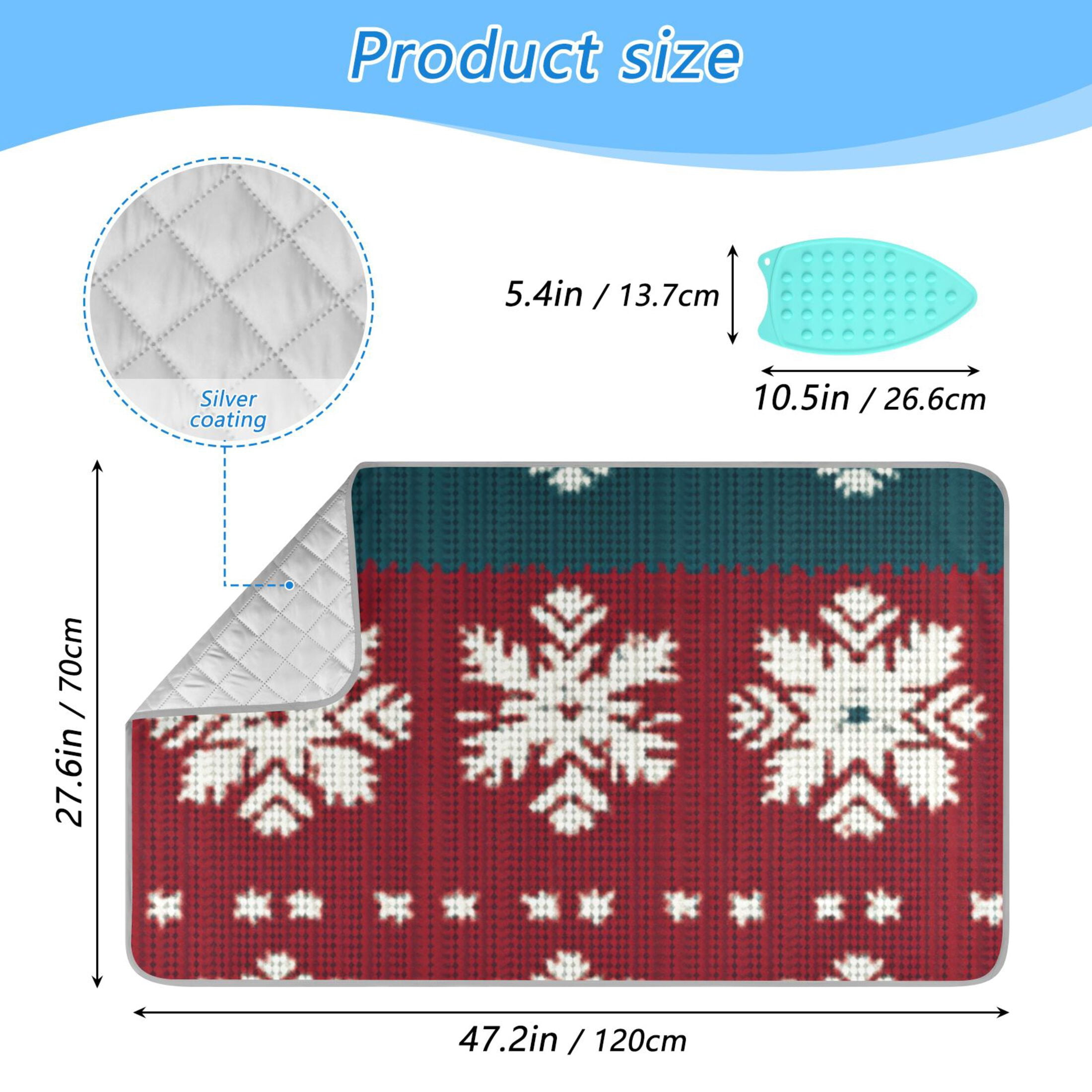 Knitted Snowflakes on Red Green White Stripes Ironing Mat Blanket Portable Travel Ironing Pad Heat Resistant Pad 47.2" x 27.6”