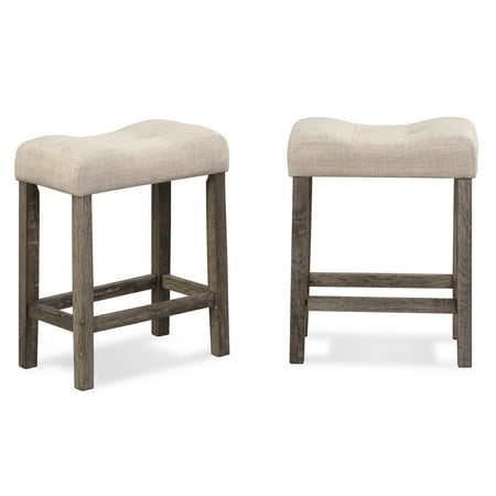 Roundhill Furniture Sora Button Tufted Counter Height Saddle Stool  Set of 2  Taupe  Wood  24 H