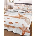 thumbnail image 3 of Quilts Twin-XL Size Bedding Set, Orange Coastal Starfish Lightweight Quilted Comforter, Summer Conch Sea Fish Stripes Soft Reversible Bedspread Coverlet with Pillow Covers for All Season, 68" x 98", 3 of 7