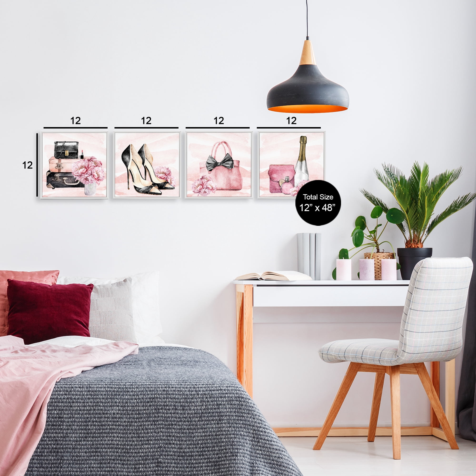 Stupell Industries Glam Time Accessories 4 Piece White Framed Giclee Art Set, design by Kim Allen