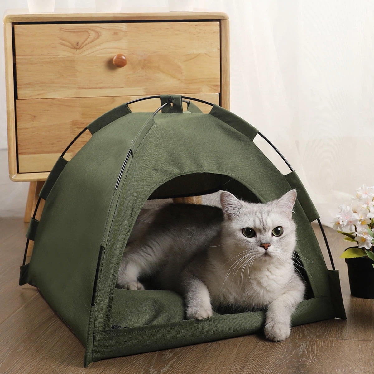 Cat Tent Outdoor/Indoor, Cat and Dog Waterproof Tent House, Outdoor Dog Bed Washable, Indoor/Outdoor Cave Nest Bed Small Dog Tent for Cat, Bunny and Small Animal (Military Green 40 * 40CM)