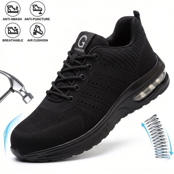 XQJ Steel Toe Shoes for Men Women Anti-Puncture Slip Resistant Work Shoes Lightweight Safety Shoes Black Size 5.5