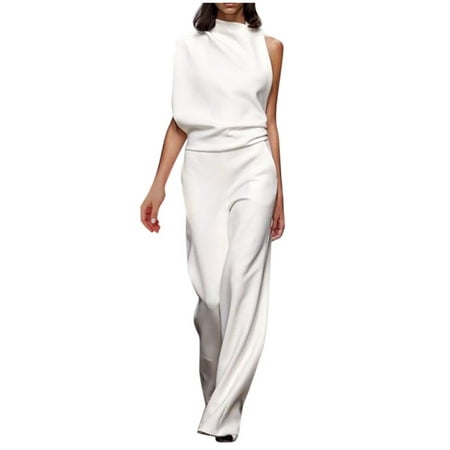 

Sweatpants Women Womens Jeans Trendy Women OL Elegant Plain Wide Leg One Shoulder Long Playsuit Jumpsuit Maternity Leggings Bell Bottom Jeans for Women Clearance White S