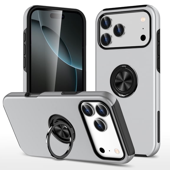 Corliven for iPhone 17 Pro Max Case, PC TPU Kickstand Cover, Shockproof Protective Case with Shock Resistant Design, Silver