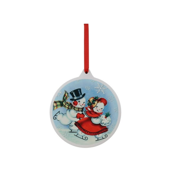 Mr. Christmas 4" Ornement de couple de bonhomme de neige vintage en céramique, bleu