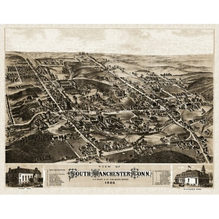 - Old Map of Manchester Connecticut 1880 Tolland County Poster Print