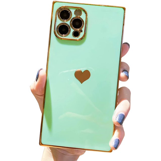 Funda cuadrada compatible con iPhone 13 Pro Max resistente a los golpes borde chapado en parachoquesGalvanoplastia Green-13 Pro Max Xemadio CZDZ-HY227-2