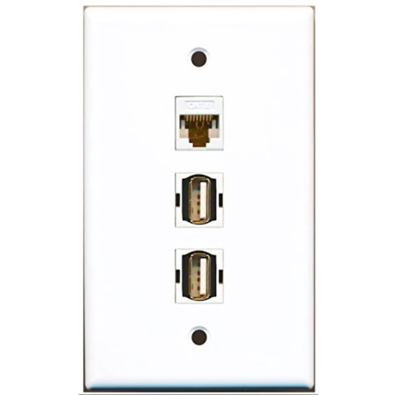 RiteAV - 2 Port USB A-A and 1 Port Cat6 Ethernet White Wall Plate