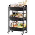 thumbnail image 2 of Heavy Duty Rolling Cart, Mesh Utility Storage Cart with Lockable Wheels for Kitchen, Bathroom, Office, 3-Tier Metal, Black, 2 of 5