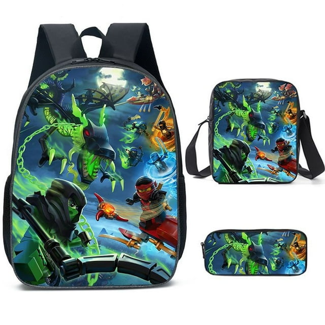 Juego de mochilas escolares Ninja de 3 piezas con bolsa de hombro y estuche para lápices