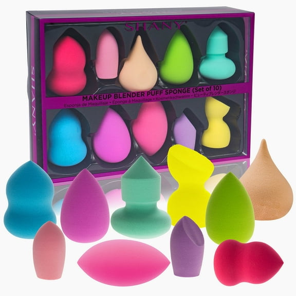 SHANY Blender Makeup Sponge Blending Puff Set for Liquid, Cream, and Powder Foundations and Concealers - Latex-free ,High-density, Vegan, Multipurpose Multi Shapes, Assorted Colors - Gift Set 10 Pcs