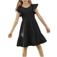 thumbnail image 3 of Qodauz Girls Dresses Double Pleated Sleeve Crew Neck Casual Tween Sundress for 6-12 Years Black, 3 of 9