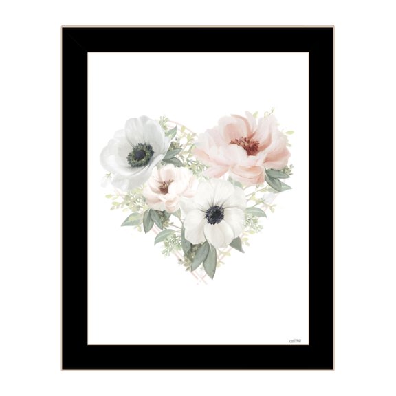 Trendy Decor 4U "Floral Heart" Framed Wall Art, Modern Home Décor Black Framed Print for Living Room, Bedroom & Farmhouse Wall Decoration by House Fenway 14"x18"