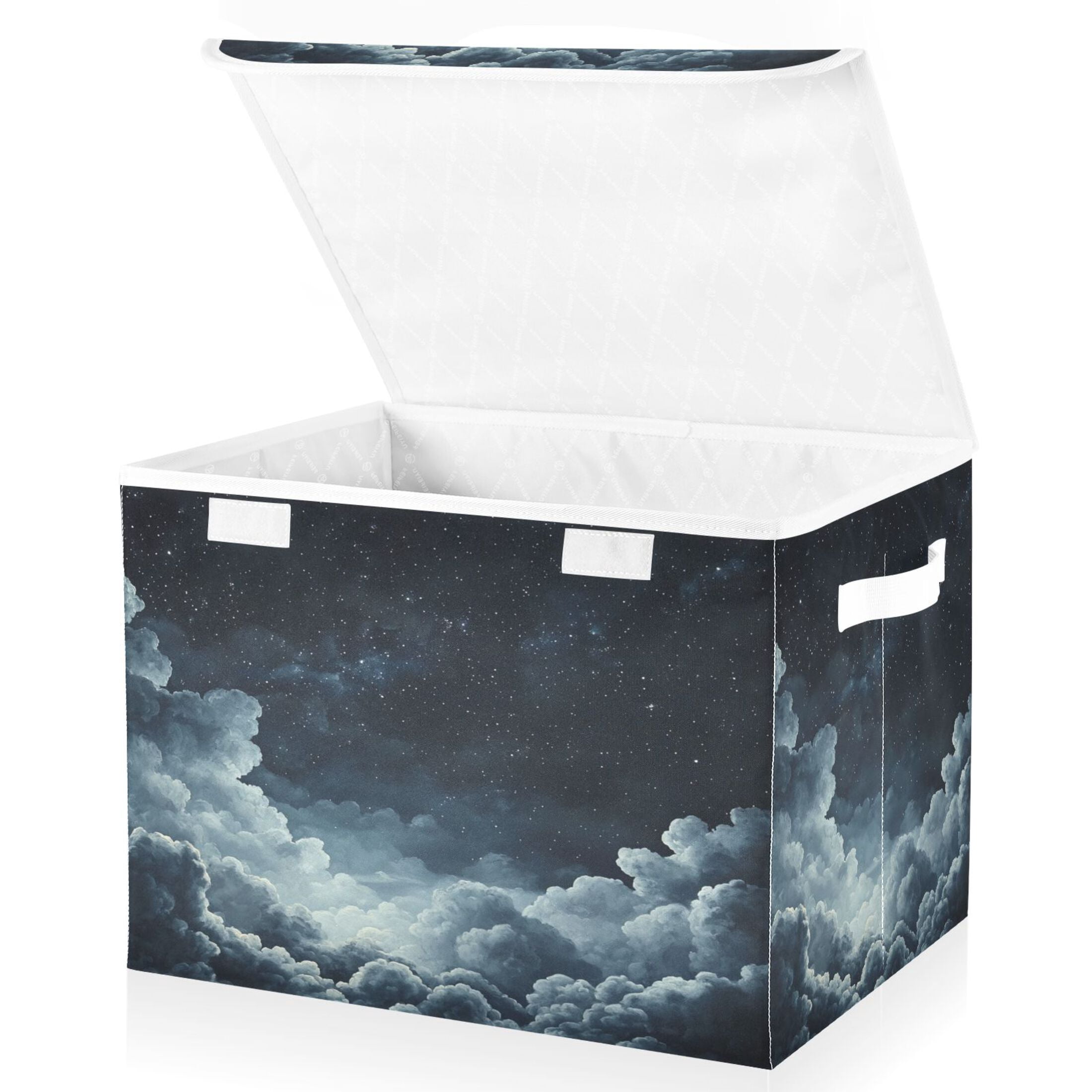 WOBOGO Starry Night Sky Picture Large Collapsible Storage Box Flip Lid Fabric Decorative Organizer Container Basket with Handles 16.5×12.6×11.8in