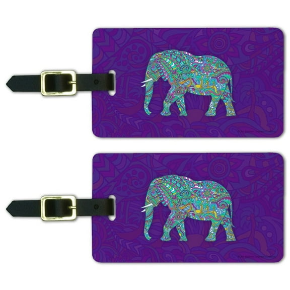 Mosaic Elephant Luggage ID Tags Suitcase Carry-On Cards - Set of 2
