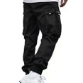 thumbnail image 2 of Weardear Men's Cargo Pants Flap Pocket Drawstring Elastic Waist Pants Letter Graphic Street Cargo Pants, 2 of 5