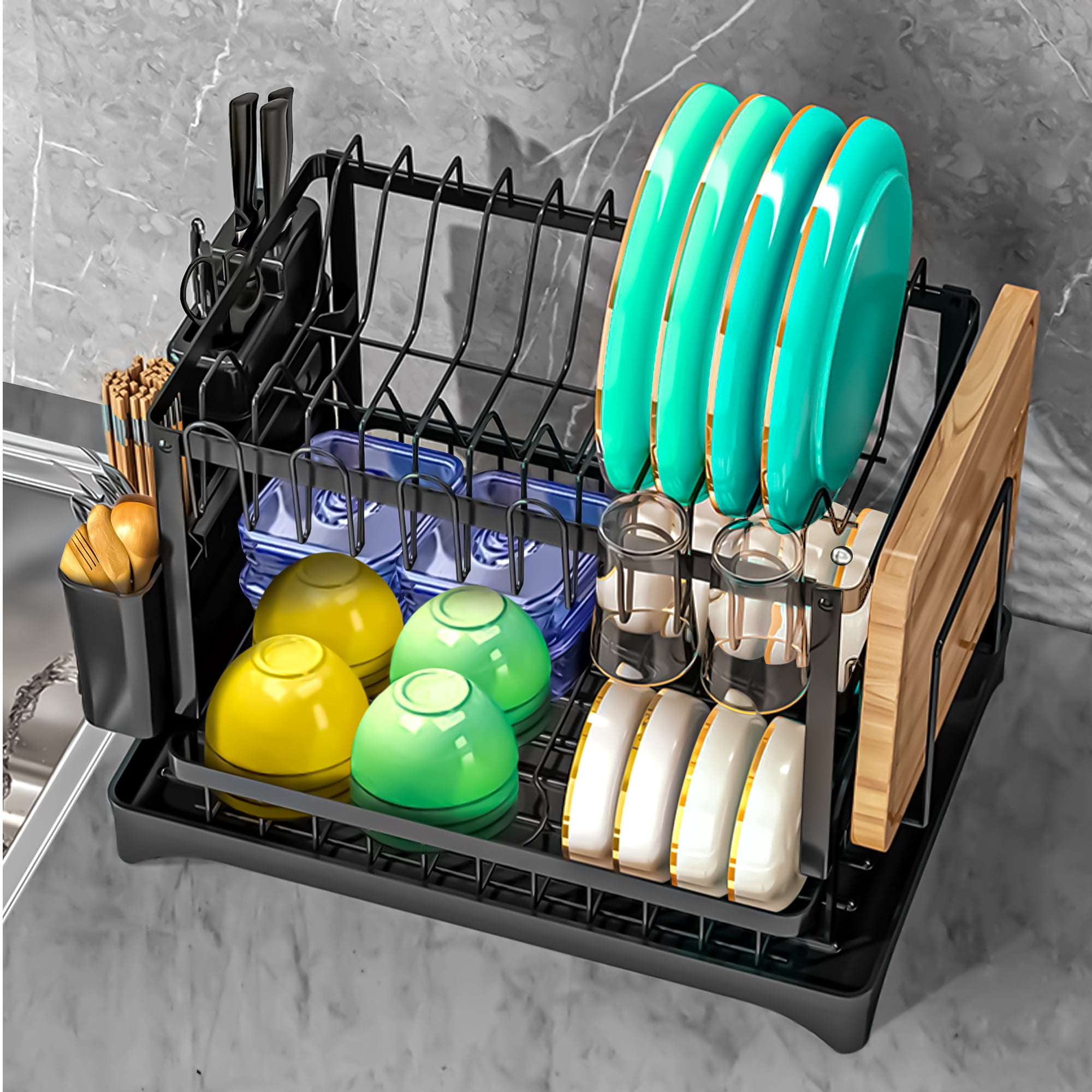 JASIWAY 19.2 in. Silver Stainless Steel 2-Tier Dish Rack