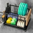thumbnail image 2 of Riousery 2-Tier Stainless Steel Dish Rack with Auto Drainage System, Kitchen Dish Drainer, Utensil Holder, Cutting Board Holder, Black, 2 of 8