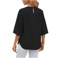 thumbnail image 4 of TKLPEHG Short Sleeve Blouses For Women Crew Neck Pleated Elegant Shirts Loose Comfy Fashion Summer Solid Color Graphic Tee Casual Outfits (Black,L), 4 of 8