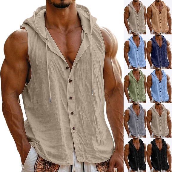 Kojanyu Men's Big & Tall Sleeveless Henley Tank Tops Cotton Button Shirts 2026 Casual Summer Beach Vacation Vests, S-XXXL