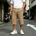 thumbnail image 2 of Men's 3/4 Capri Shorts Drawstring Solid Color Knee Length Pants with Pockets Summer Beach Vacation, 2 of 5