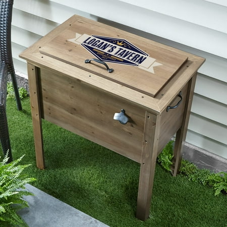 Personalized Outdoor Wood Beverage Cooler - Available in Burgundy and