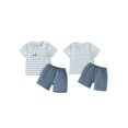 thumbnail image 2 of BemeyourBBs Boys Summer Outfits Animal Embroidery Striped T-Shirt and Shorts, 2 of 9