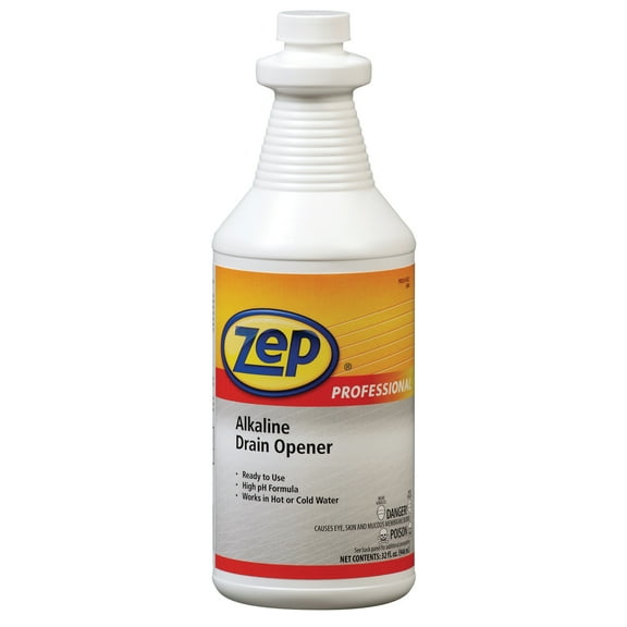 Zep Professional Alkaline Drain Opener - 32 oz (Case of 12) - 1041423 - Ready-To-Use, High pH Formula, Works Great in Both Hot and Cold Water, Safe for Plumbing and Pipes