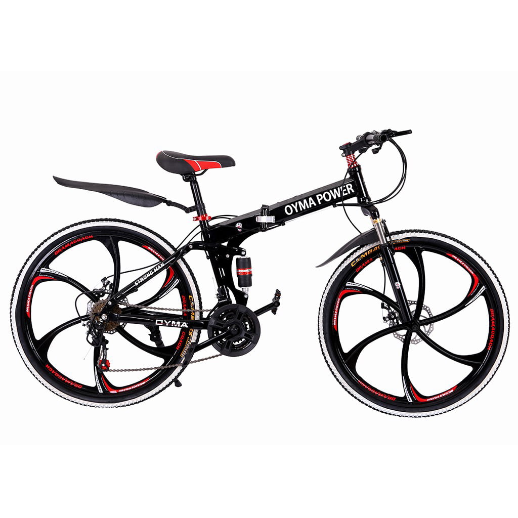 Folding Mountain Bike for Adults 26 Inch Wheels 21 Speed Dual Disc Brakes Full Suspension Foldable Bikes Mens Bicycle 