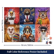 500 Piece Puzzles for Adults, Funny Anthropomorphic Birds in Professions Jigsaw Puzzle, Bald Eagle Owl Falcon Dressed in Clothes Grid Illustration Artwork Hobby Home Decor Wall Art