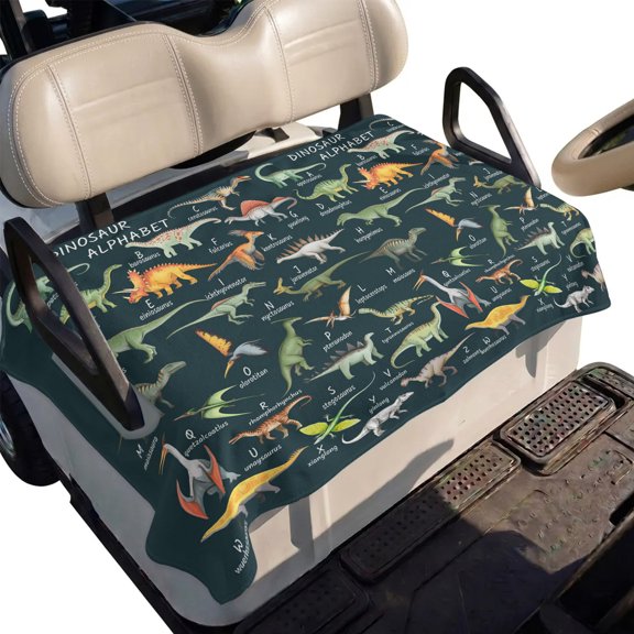 Golf Cart Seat Cover Dinosaur Family Club Car Golf Cart Seat Covers Soft Absorbent Golfcart Towel Blanket Learning Alphabet A to Z Name Green Golf Seat Covers for Cart Fits 2 & 4 Passenger 51"x31"