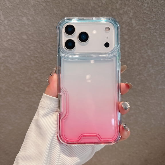 for iPhone 17 Pro Max Case Clear, Transparent Hybrid Crystal iPhone 17 Pro Max Phone Case [Hard Plastic & Soft Silicone Bumper] Acrylic Non-Yellowing Thin Slim Protective Cover for Women, Blue Pink
