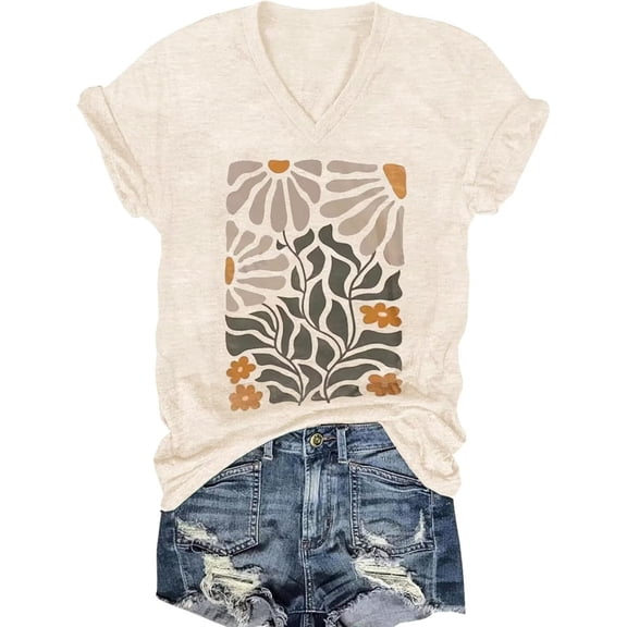 Scgirl Womens Short Sleeve V Neck T Shirts Wildflower Shirts Summer Graphic Tee Tops