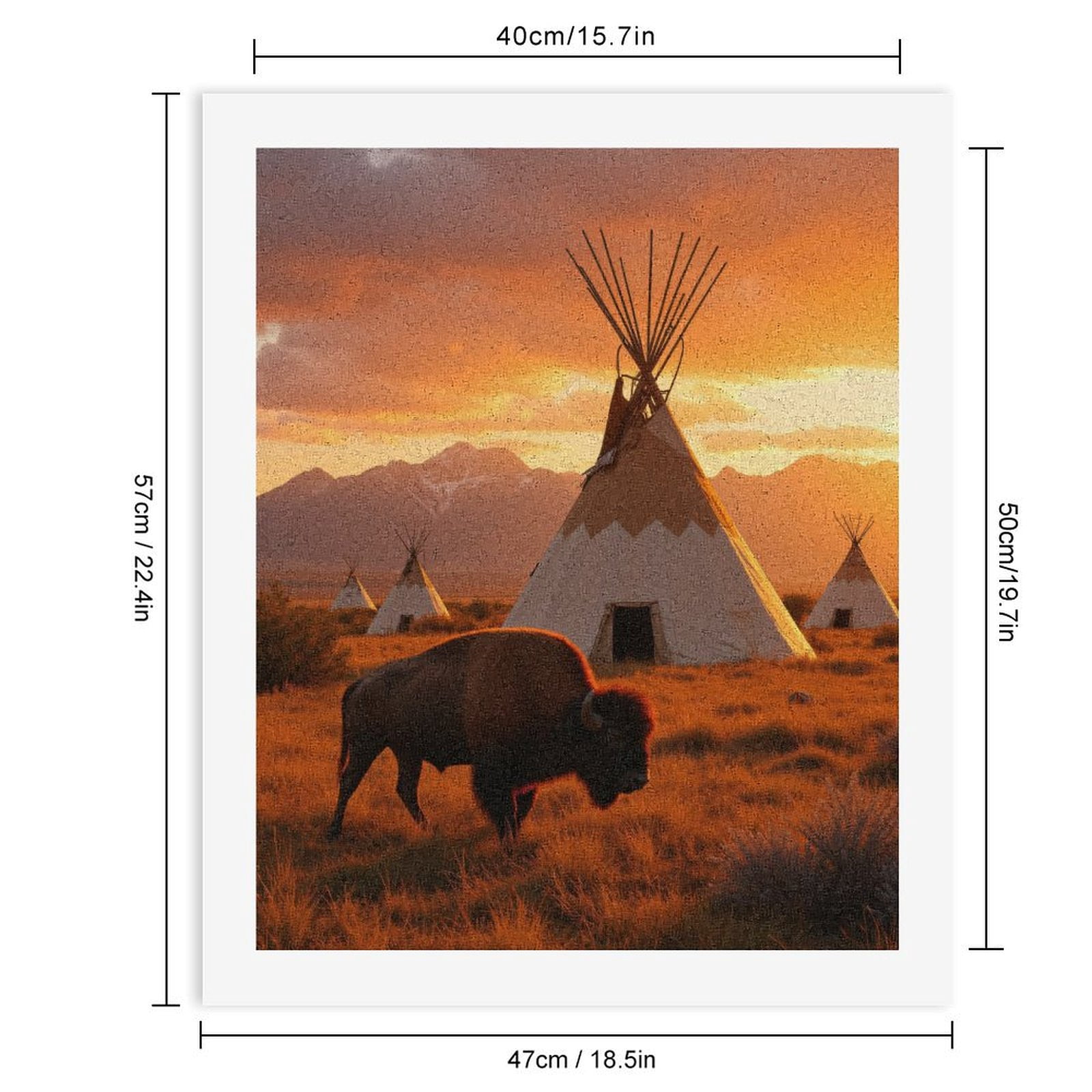 Paint By Numbers Kit for Adults Beginner - DIY Bison Plains Sunset Teepees Mountains Canvas Painting Kits for Adults, Frameless Paint By Number for Adults for Home Wall Decor 16x20 Inch