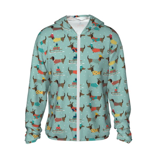 Fotbe winter ski Dachshund Chaqueta con Protección Solar UPF 50+ para Hombre y Mujer, Camisa con Capucha y Bolsillos-XX-Large