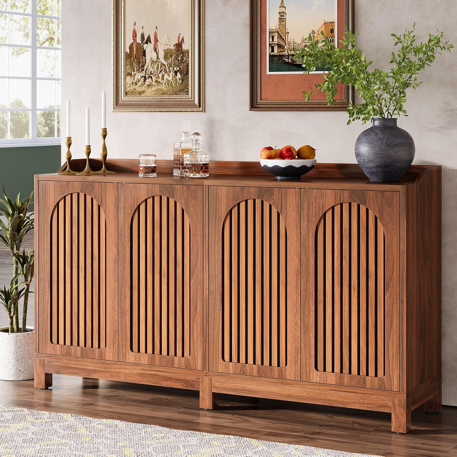 Tribesigns 57" Farmhouse Storage Cabinet with Shutter Doors and Adjustable Shelf