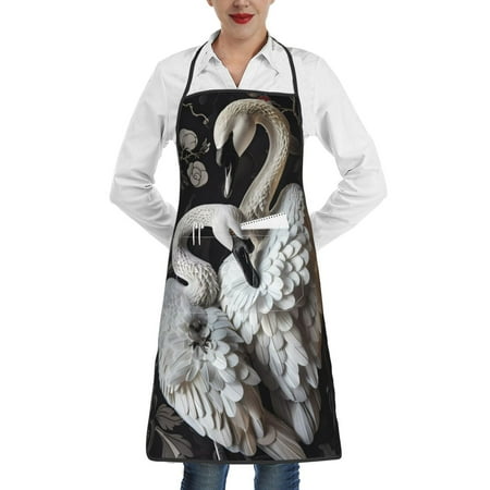 

Rocae Elegant Swans Black Background for Kitchen Aprons for Women Adjustable Cooking Kitchen Chef Apron for Men with Pockets