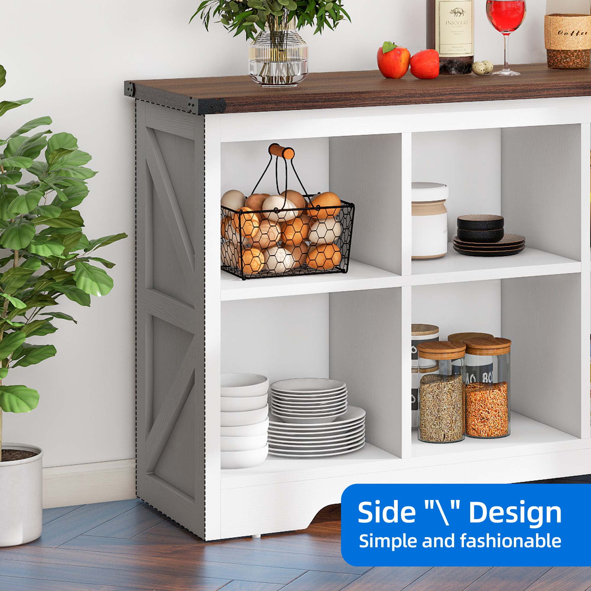 Uforic 8 Cube Organizer Bookcase, Farmhouse Cubby Bookshelf , Horizontal Open Shelf for Living Room, Bedroom, Home Office, White