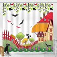 thumbnail image 1 of Whimsical Halloween Shower Curtain - Cartoon, Cats & Bats Design, 1 of 5