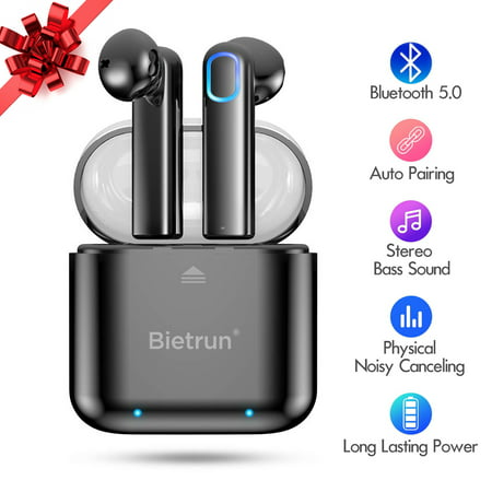 Bietrun Bluetooth 5.0 Wireless Earbuds, Upgraded Bluetooth Headphones Earpiece with Deep Bass HiFi 3D Stereo Sound, Built-in Mic Earphones Headset with Portable Charging Case, Black Friday