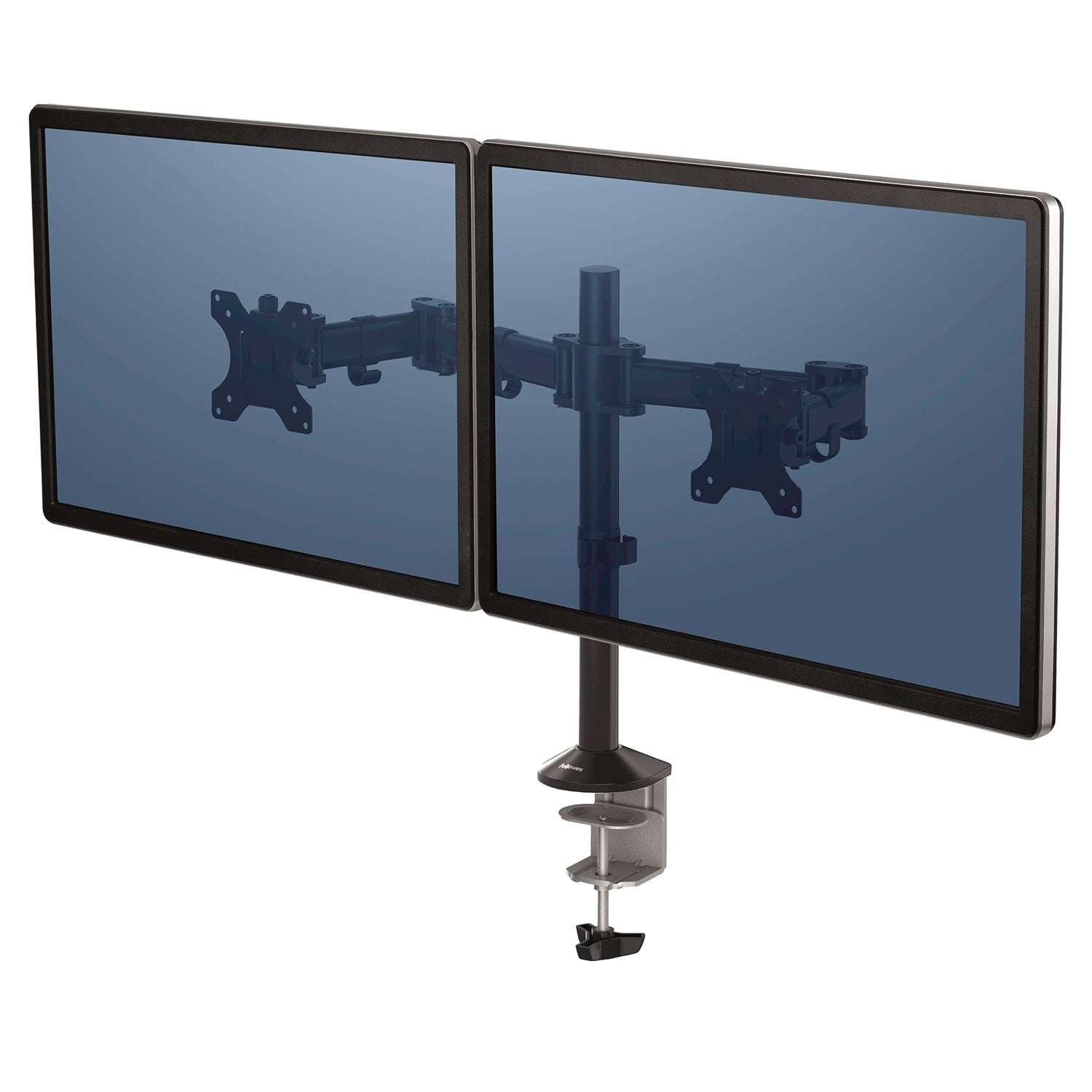 Fellowes® Reflex Dual Monitor Arms, 21-3/4"H x 4-1/2"W x 28-5/8"D, Black
