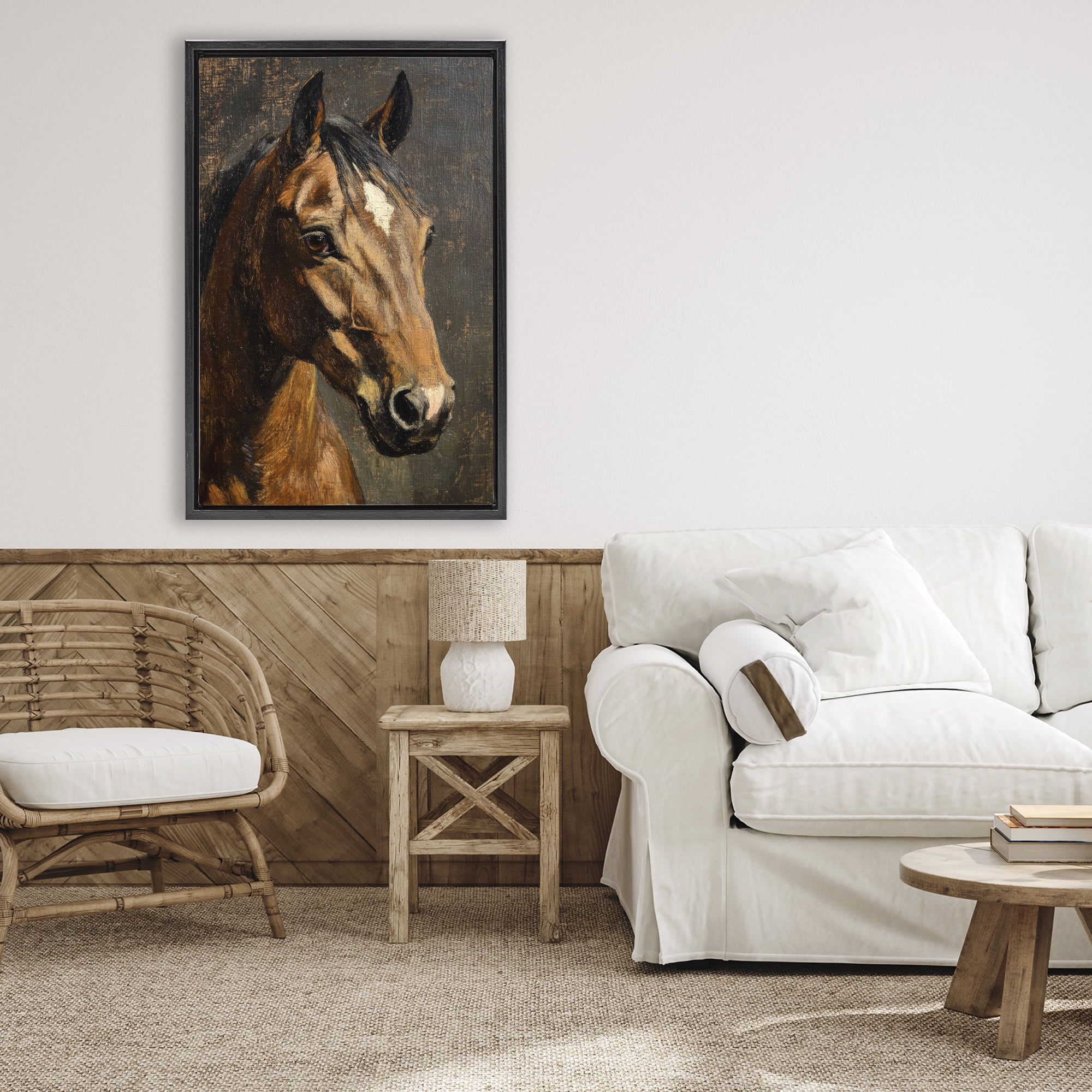 Stupell Industries Horse Portrait Study Black Framed Floater Canvas Wall Art, design by Petal Prints Design