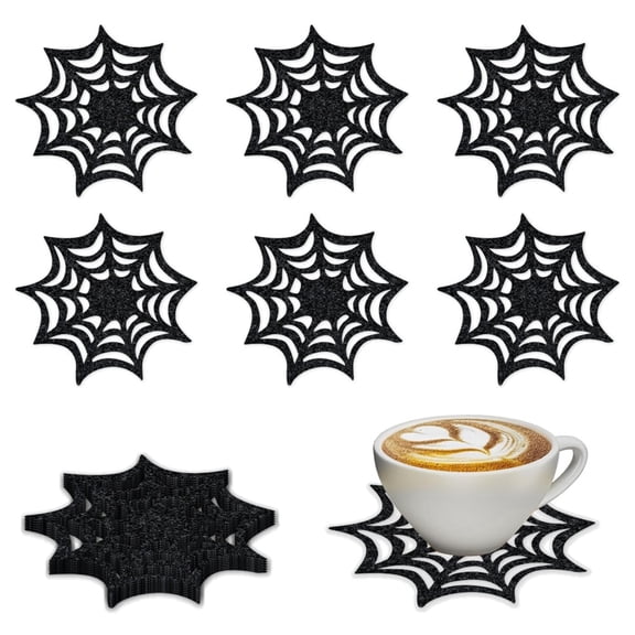 QEQEKAKA 6 Pack Halloween Spider Web Coasters, Non-Woven Absorbent Drink Coasters for Table Decor, Spooky Party Supplies Set of 6 with Spider Web Design for Home Kitchen Halloween Party